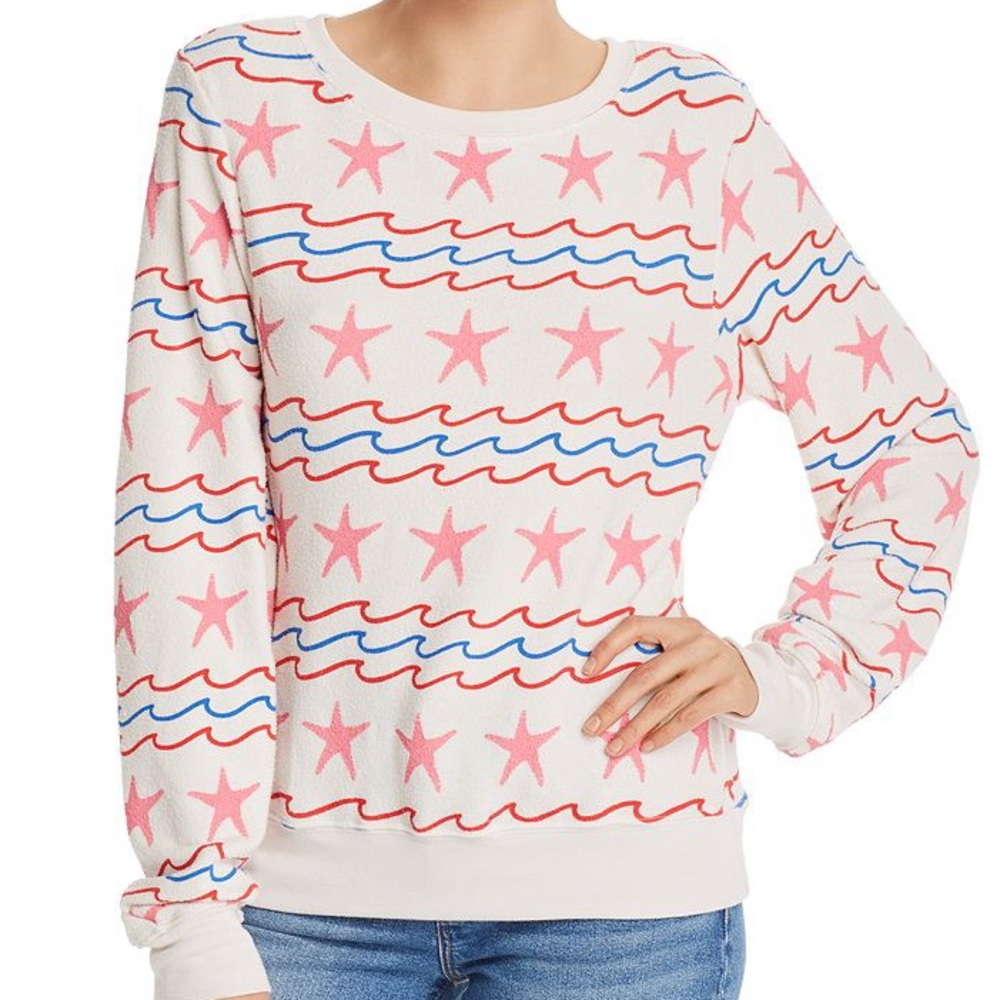 WILDFOX Sea Stars & Stripes Baggy Beach Pullover Sweater NWT